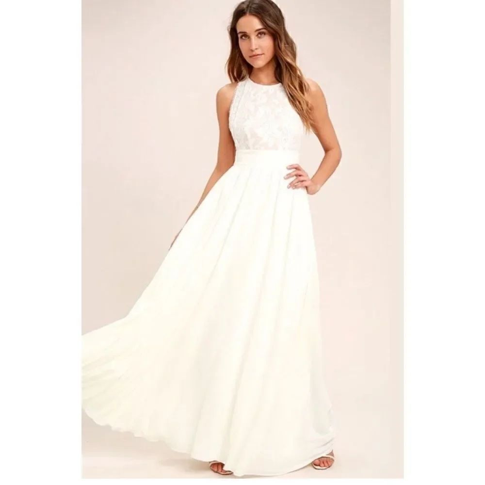 Lulus forever and always white lace maxi bridal dress fully lined S/M wedding